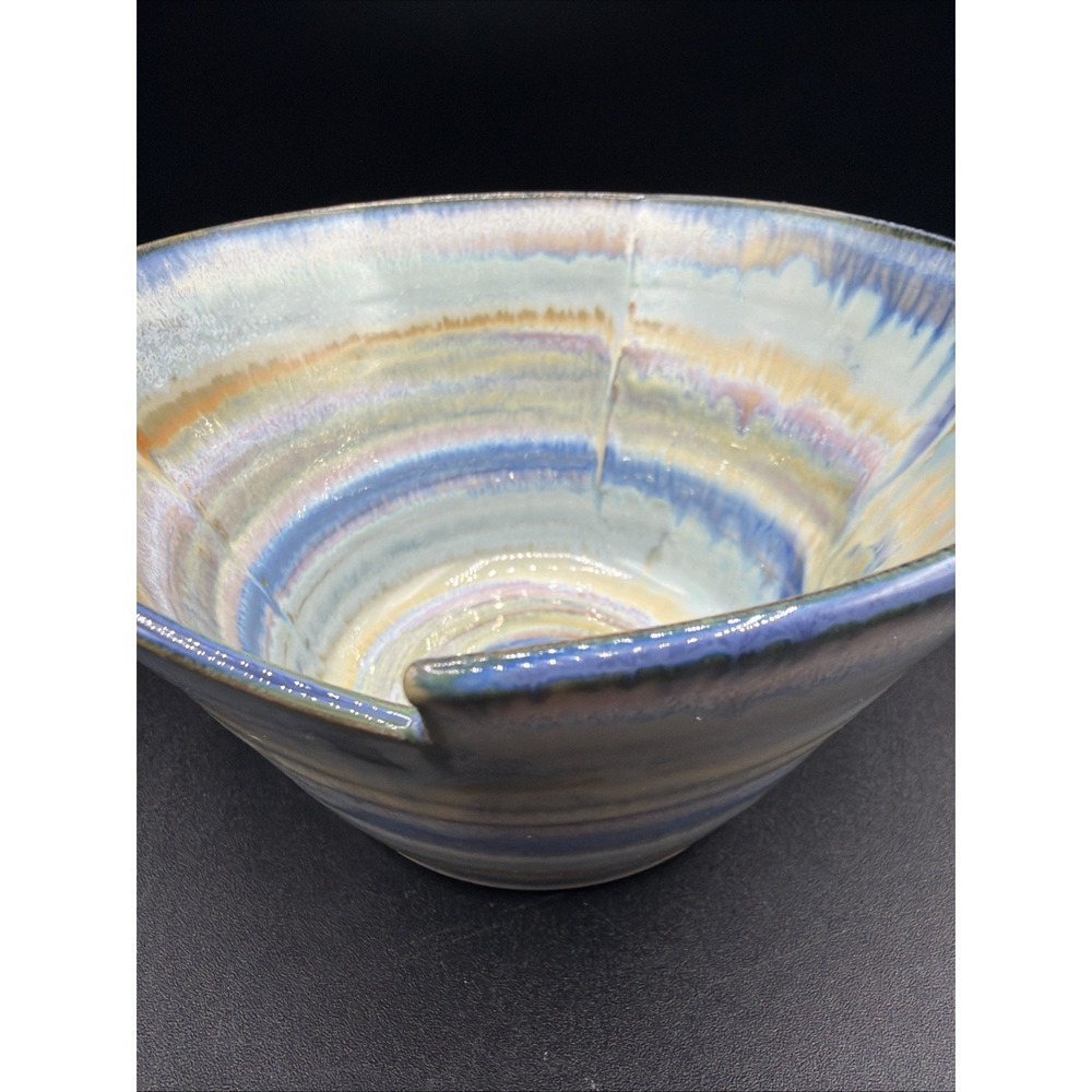 VTG Studio Art Pottery Bowl Handmade Multicolor Glaze 3.5 X 6.5" Signed